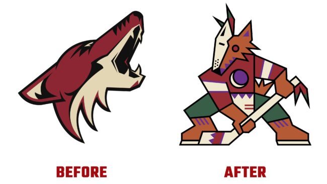 Arizona Coyotes Antes y Despues del Logotipo (historia)