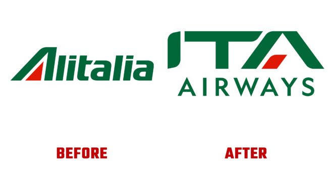 ITA Airways Antes y Despues del Logotipo (historia)