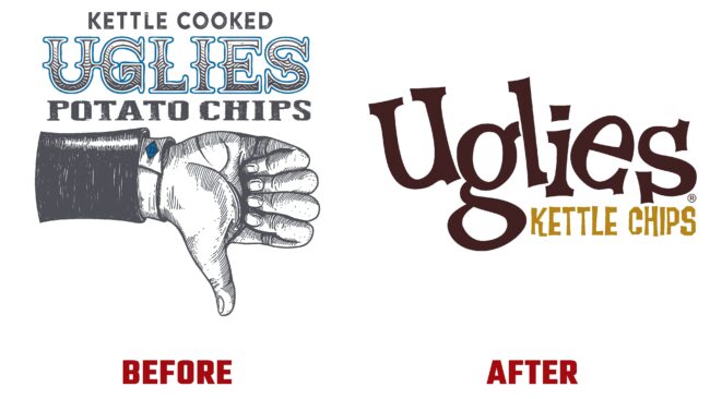 Uglies Kettle Chips Antes y Despues del Logotipo (historia)